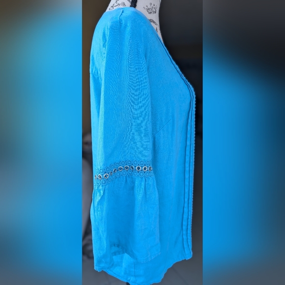 JM COLLECTION Blue 100% Linen Blouse Shirt Top Women's Size 8 - Picture 5 of 11